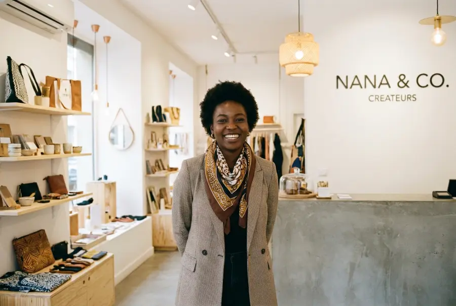 Une commerçante dans sa boutique à Abidjan