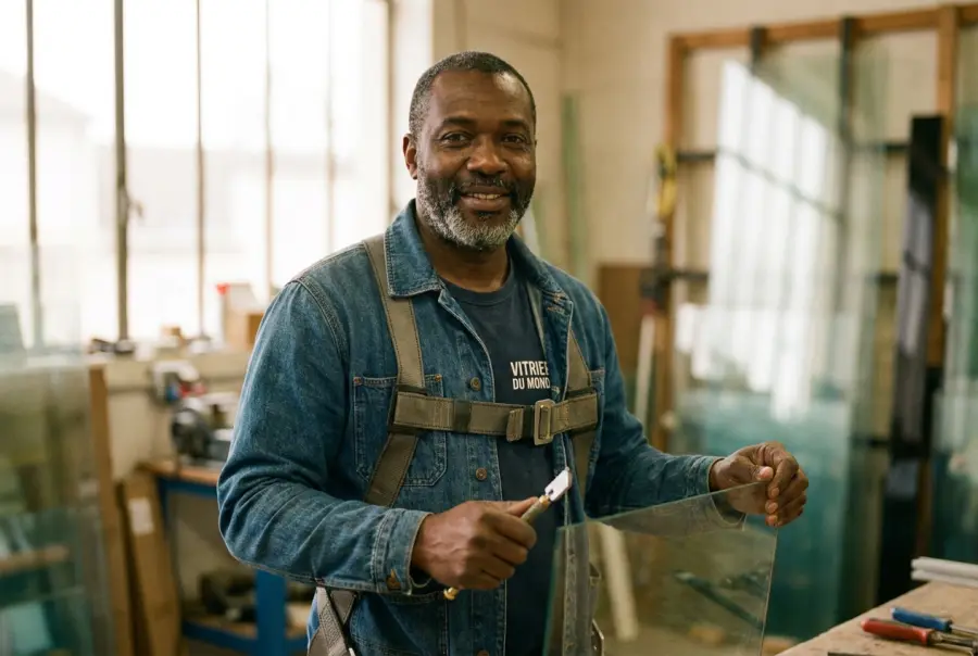 Un vitrier professionnel dans son atelier
